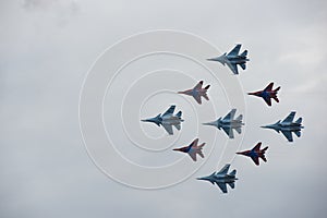 Aircrafts in the sky on the aviashow