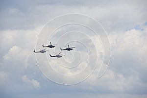 Aircrafts in the sky on the aviashow