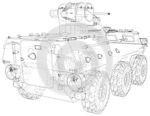 Military all terrain tactical vehicle. Technical wire-frame. Vector rendering of 3d