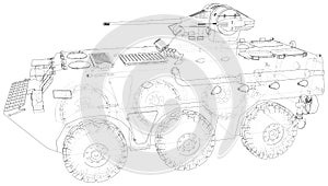 Military all terrain tactical vehicle. Technical wire-frame. Vector rendering of 3d