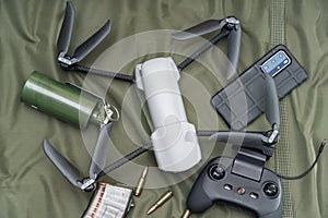 Military application of civilian drones, close-up photo