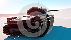 Military armored tank moving at a desert. Photo realistic 3d render
