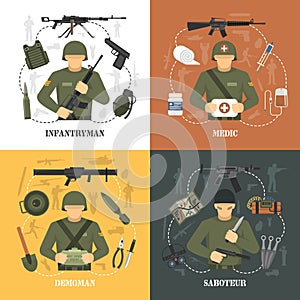 Military Army 4 flat icons Square