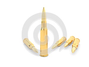 Military army bullets on a white background .