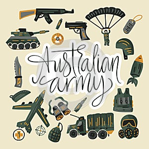 Military and army flat hand drawn card. Hand drawn lettering army quote.