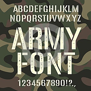 Military and army font, camouflage rough pattern