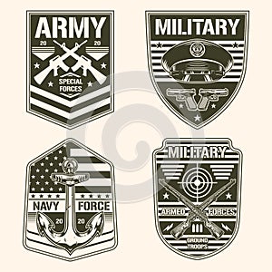 Military army set flyer vintage monochrome