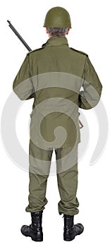 Military Army Soldier With Gun Rear View, Isolated