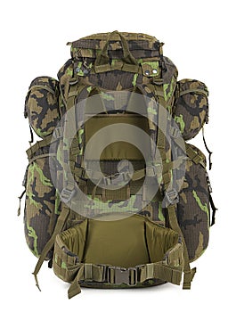Military backpack isolated on white. Back.