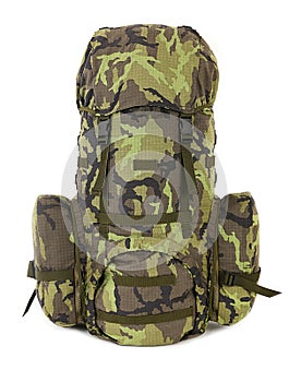 Military backpack isolated on white.