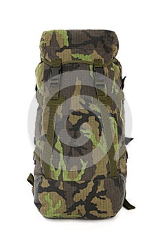 Military backpack isolated on white.