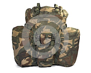 Military backpack on white. Clipping path