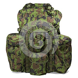 Military backpack on white. Clipping path.