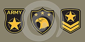 Military badge, army patch and insignia set. Airforce emblem with eagle and stars. Vector illustration.