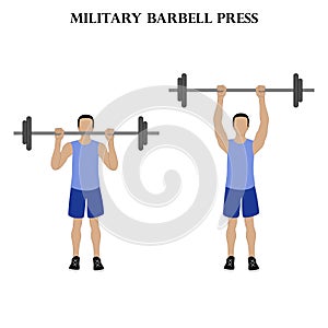 Military barbell press exercise strength workout vector illustration