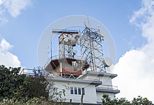 Military base with aerials located at the mountain