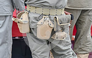 Military belt with tools on a soldier