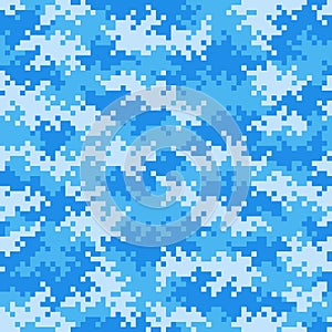 Military blue camouflage pixel pattern seamlessly tileable