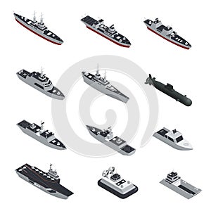 Military Boats Isometric Icon Set