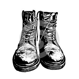 Military Boots Black Ink Graphic Drawn Illustration Vector