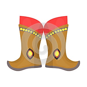 Military boots of the Mongols.part of the national dress of Mongolia.Mongolia single icon in cartoon style vector symbol