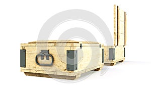 Military box with explosive isolated on white. 3D illustration