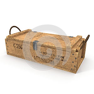 Military box with explosive isolated on white. 3D illustration