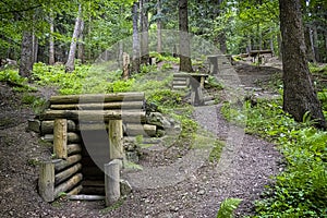Military bunkers in the forest, battlefield, Slovakia