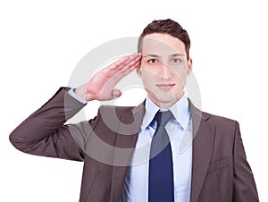 Military businessman saluting