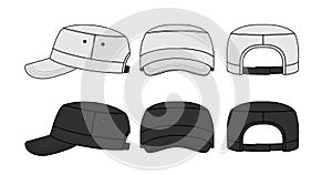 Military cadet cap ( work cap ) vector template illustration set