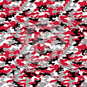 Military camo seamless pattern. Camouflage in red, black and white. photo