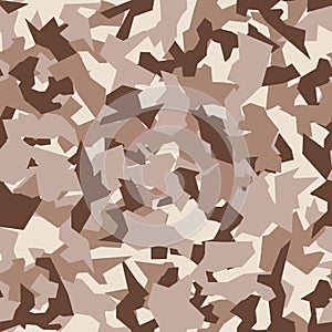 Military camo seamless pattern. Geometric camouflage backdrop in desert brown. photo