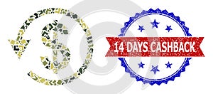 Military Camouflage Dollar Chargeback Icon Mosaic and Scratched Bicolor 14 Days Cashback Watermark