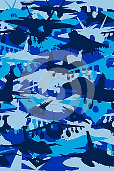 Military Camouflage fighter jet pattern blue