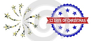 Military Camouflage Fireworks Festival Icon Collage and Distress Bicolor 12 Days of Christmas Stamp Seal