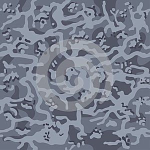 Military camouflage, texture repeats seamless. Camo Pattern for Army Clothing. Blue, grey color, fabric hunting.