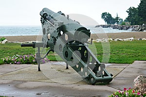 Military Cannon Aiming Over Lake Michigan