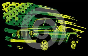 military car with american flag vector illustration