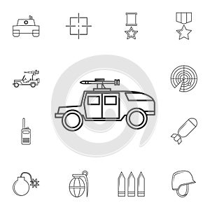 Military car line icon .Element of popular army icon. Premium quality graphic design. Signs, symbols collection icon for websites