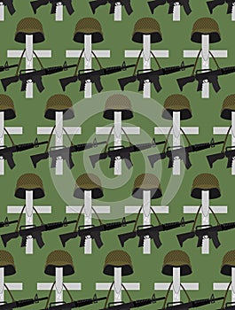 Military Cemetery. Vector background of Memorial Day. Crosses wi