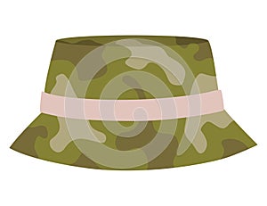 Military clothes, equipment for soldier. Woodland camouflage style, isolated icon. Isolated hat. Flat cartoon, vector