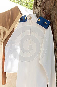 Military clothing with epaulets old shirt. Accessories of the First World War
