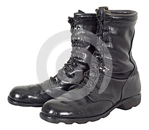 Military Combat Tactical Black Army Boots Isolated