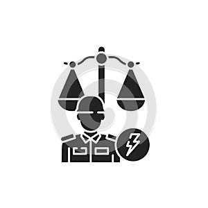 Military court glyph black icon. Judiciary concept. Officer in uniform element. Sign for web page, mobile app, button, logo.
