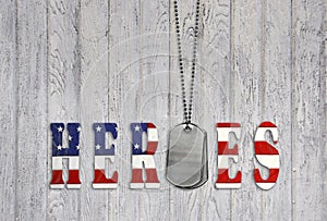 Military dog tags with hero flag