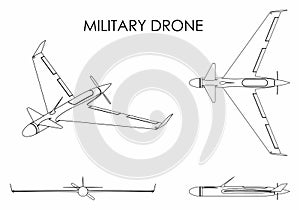 Military drone eagle. Outline only.