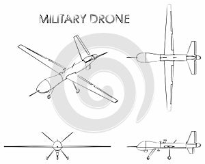 Military drone predator. Outline like a brushstrokes.