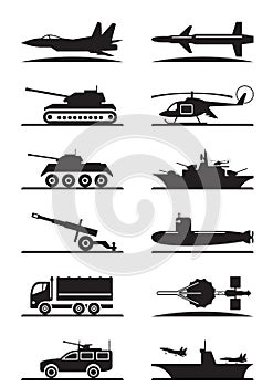 Military equipment icon set