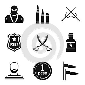 Military equipment icons set, simple style