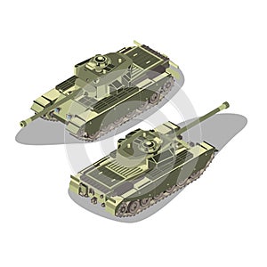 Military equipment illustration object. Flat 3d isometric high quality heavy tank object